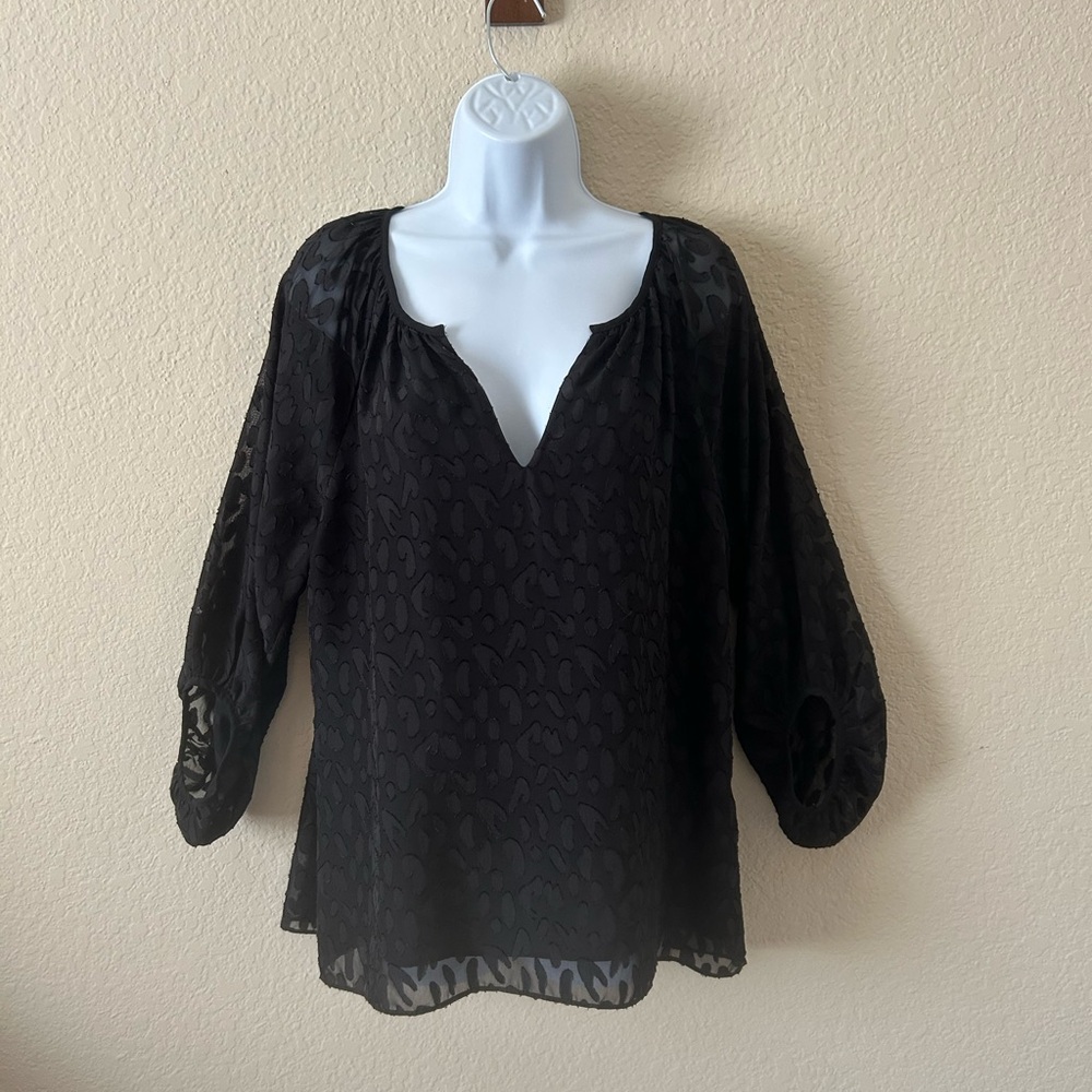 White House Black Market Black Flutter Sleeve Top